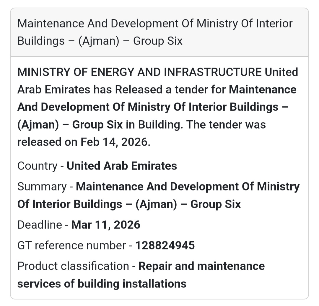 🏢 MOI Buildings Maintenance – Ajman (Group 6) – UAE