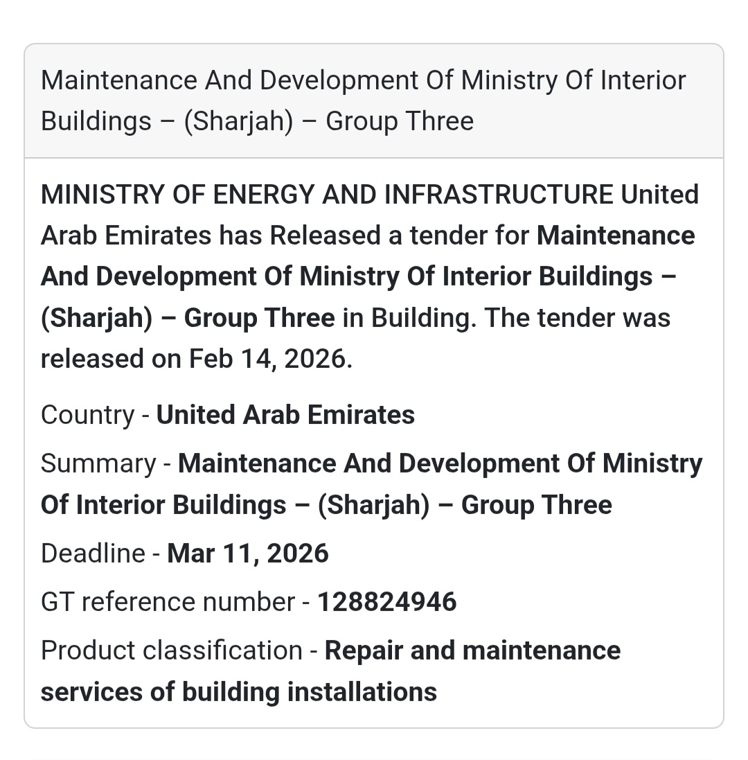 🏢 MOI Buildings Maintenance – Sharjah (Group 3) – UAE