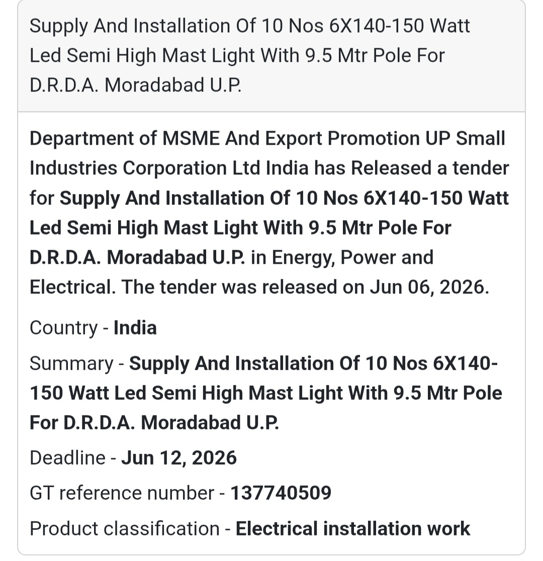 💡 Moradabad, Uttar Pradesh | Installation of 10 Semi High Mast LED Lights