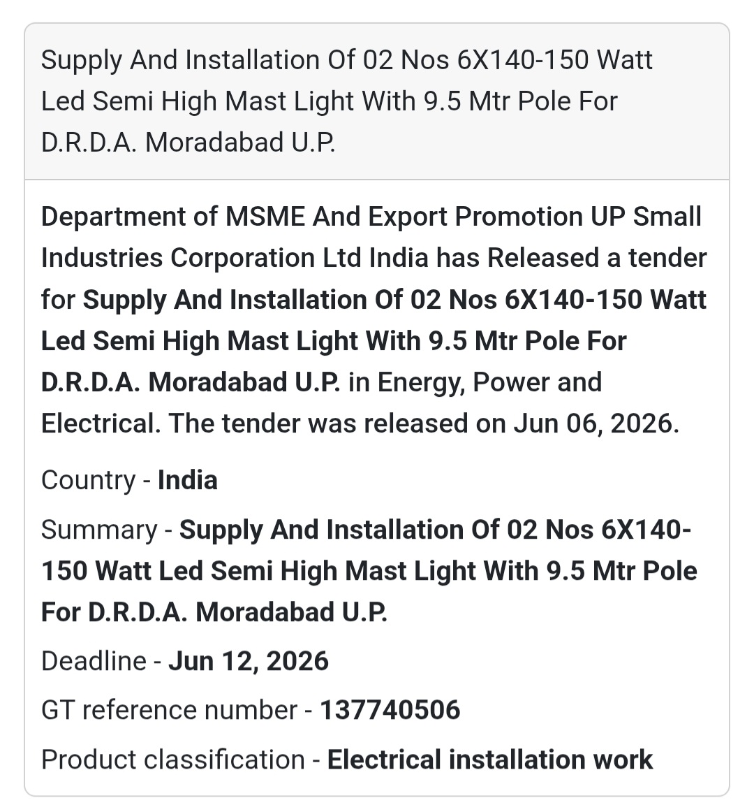 💡 Moradabad, Uttar Pradesh | Installation of Semi High Mast LED Lights