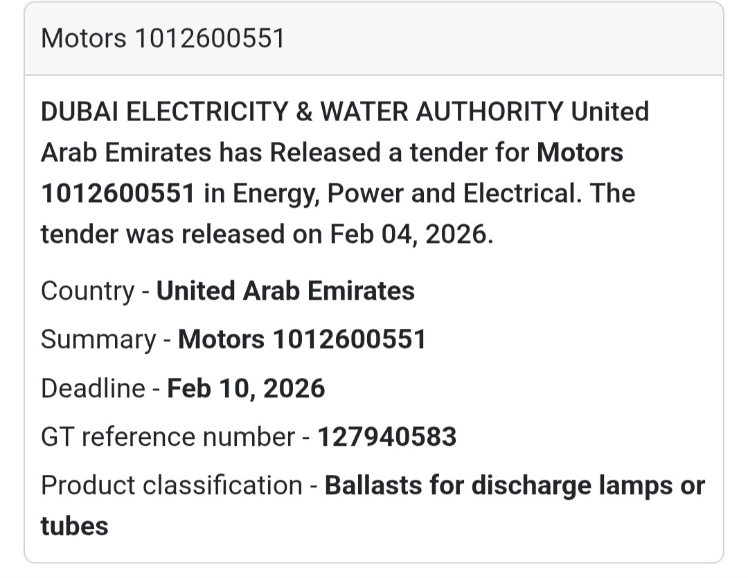 ⚙️ Motors tender 🇦🇪