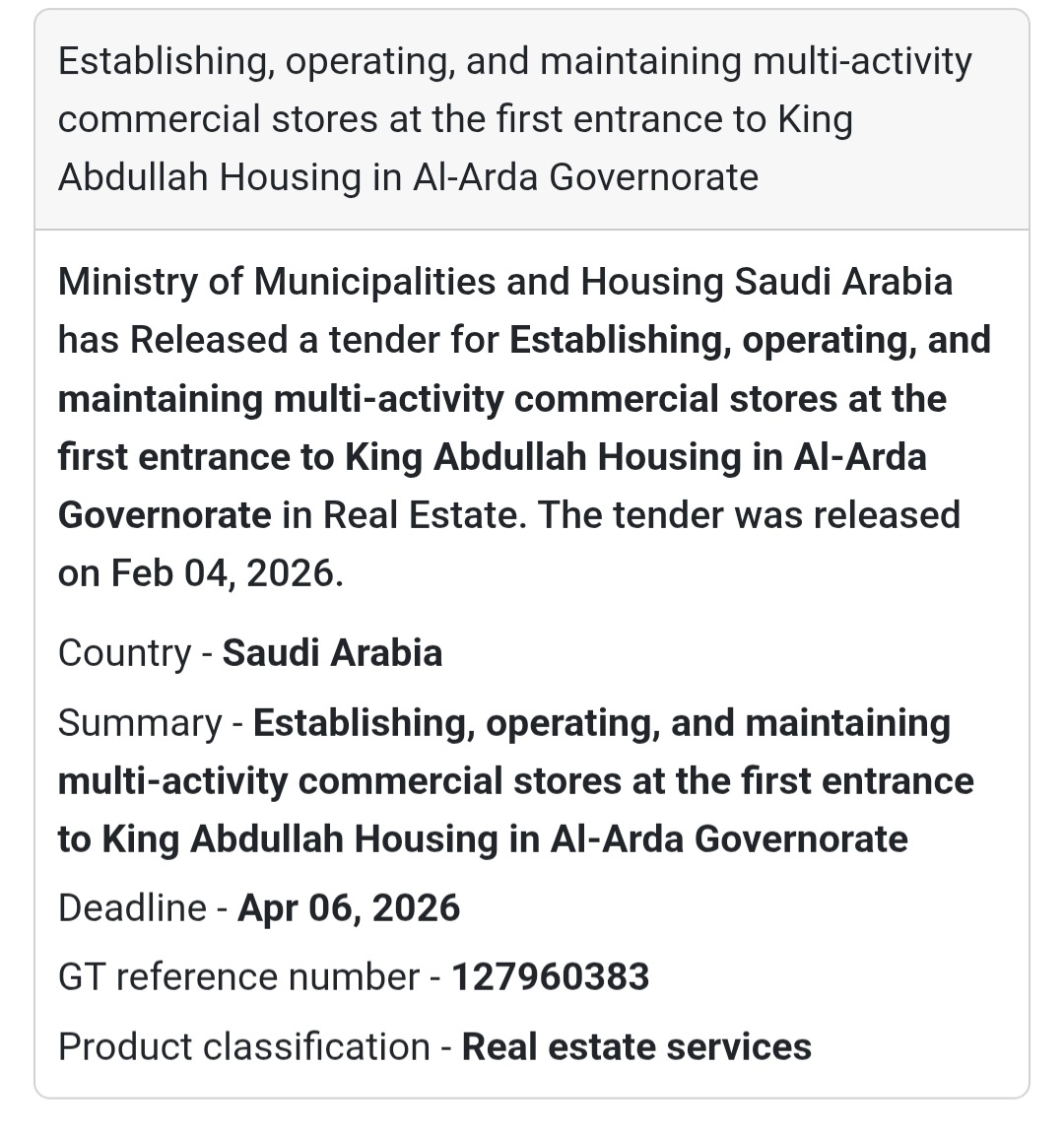 🏬 Multi-Activity Commercial Stores – King Abdullah Housing (First Entrance)