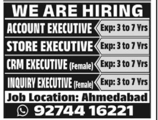 💼 Multiple Executive Vacancies – Ahmedabad