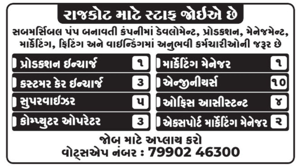 🏭 Multiple Job Openings for Rajkot | 📍Location: Rajkot