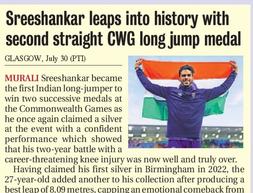 🥈 Murali Sreeshankar Creates History with Second Consecutive