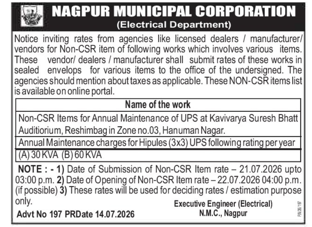 💡 Nagpur Municipal Corporation – Notice Inviting Rates