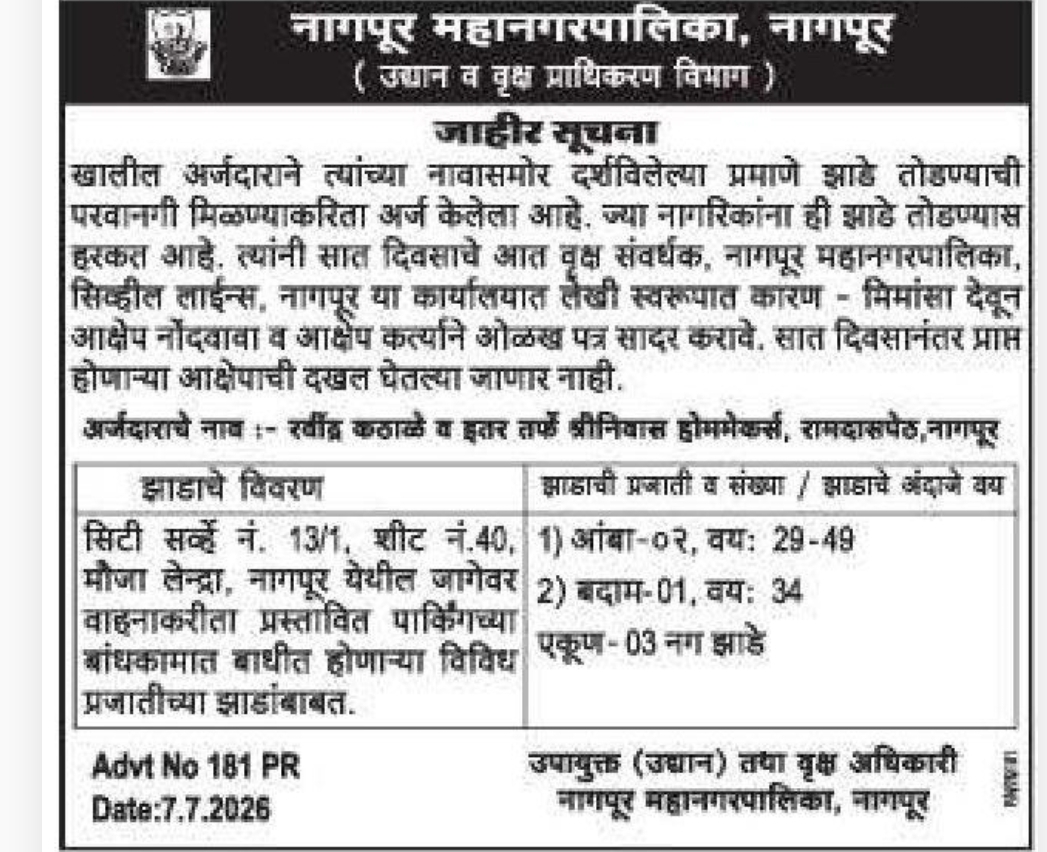🌳 Nagpur Municipal Corporation – Public Notice