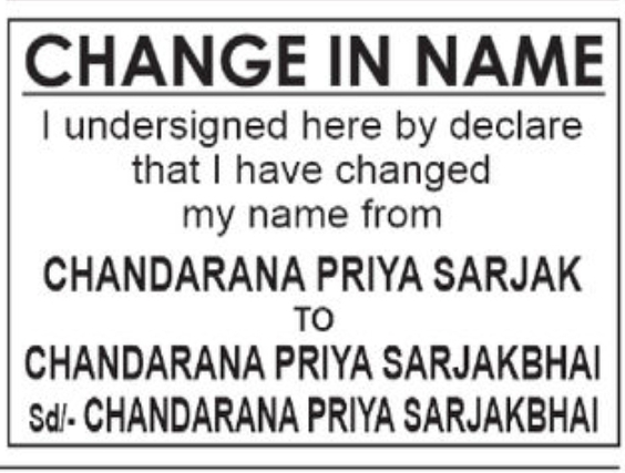 📝 Name Change Notice – Chandarana Priya Sarjakbhai