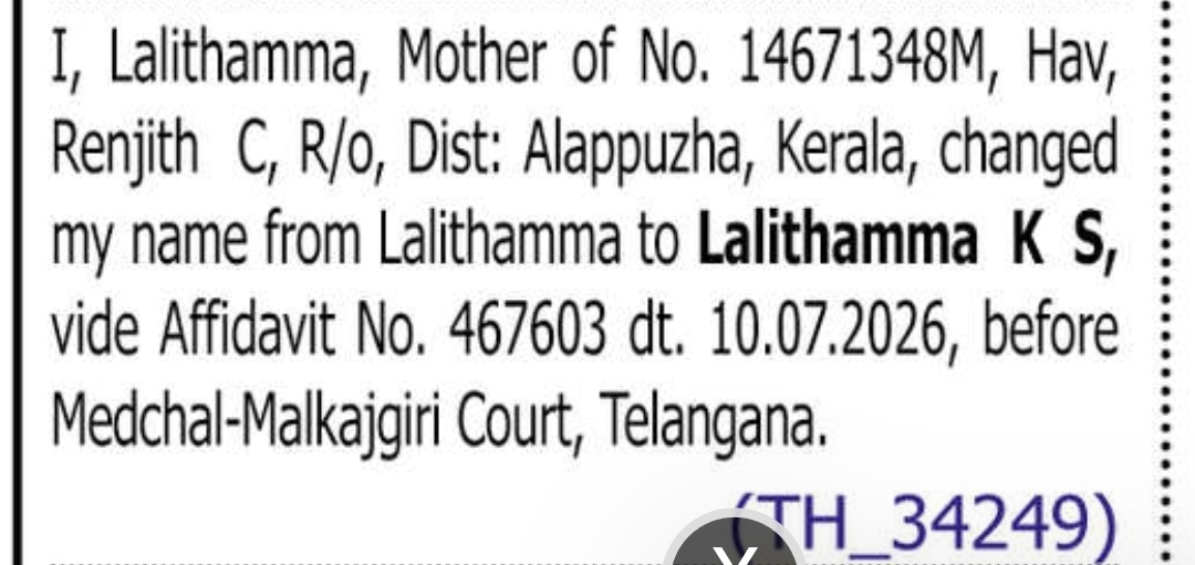 Name change notice - LALITHAMMA KS