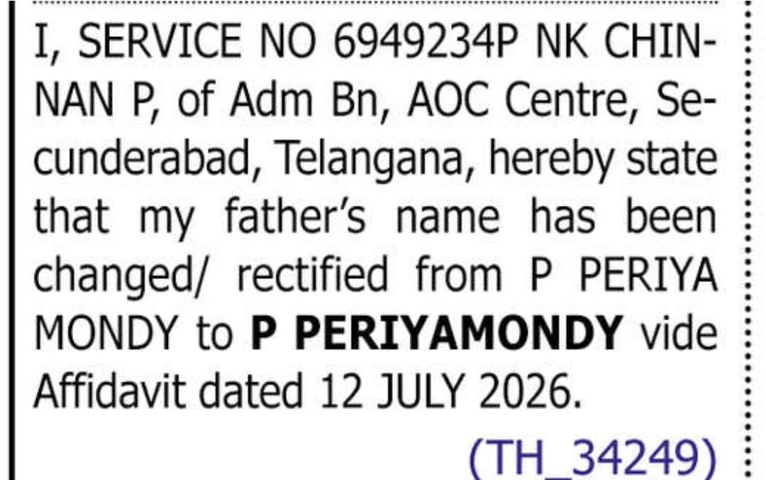 Name change notice - P PERIYAMONDY