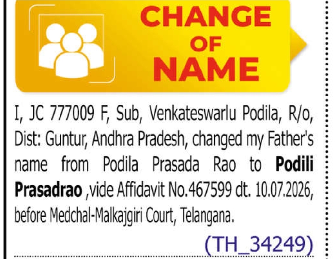 Name change notice - PODILI PRASADRAO