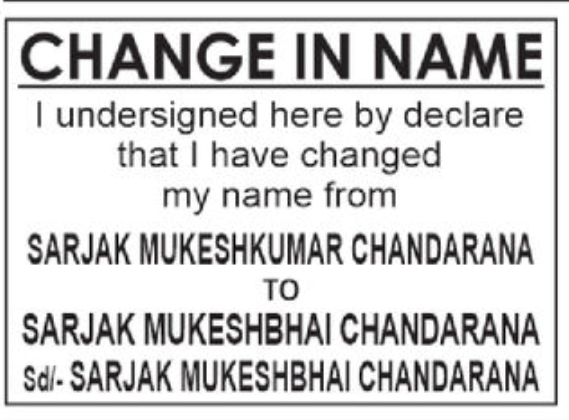 📝 Name Change Notice – Sarjak Mukeshbhai Chandarana