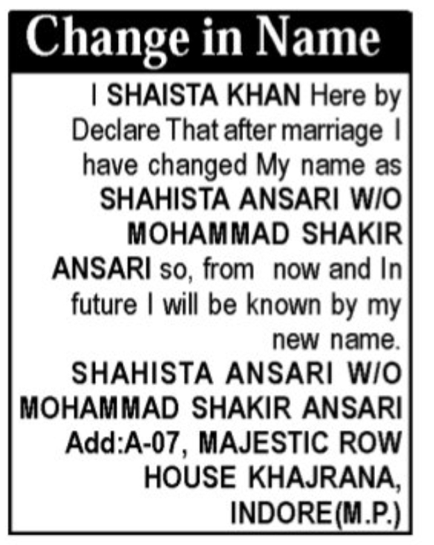 📢 Name Change Notice – Shahista Ansari