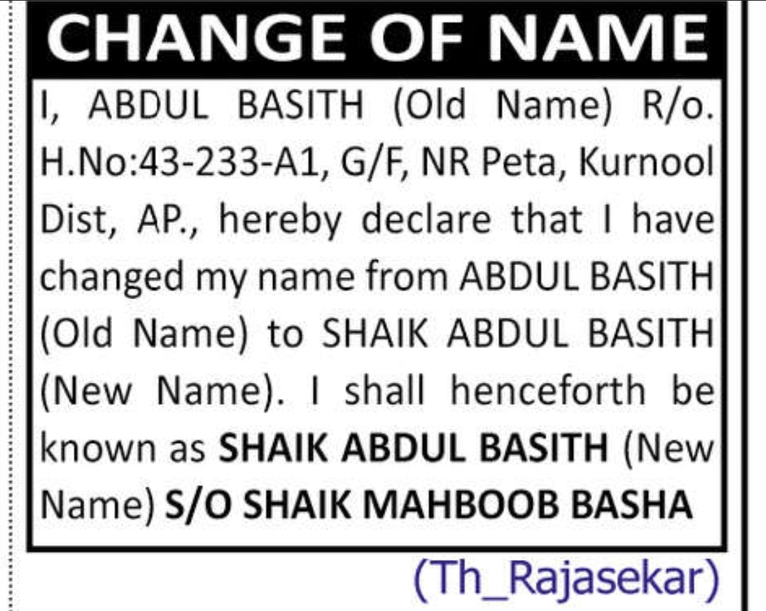 🔄 NAME CHANGE NOTICE – SHAIK ABDUL BASITH