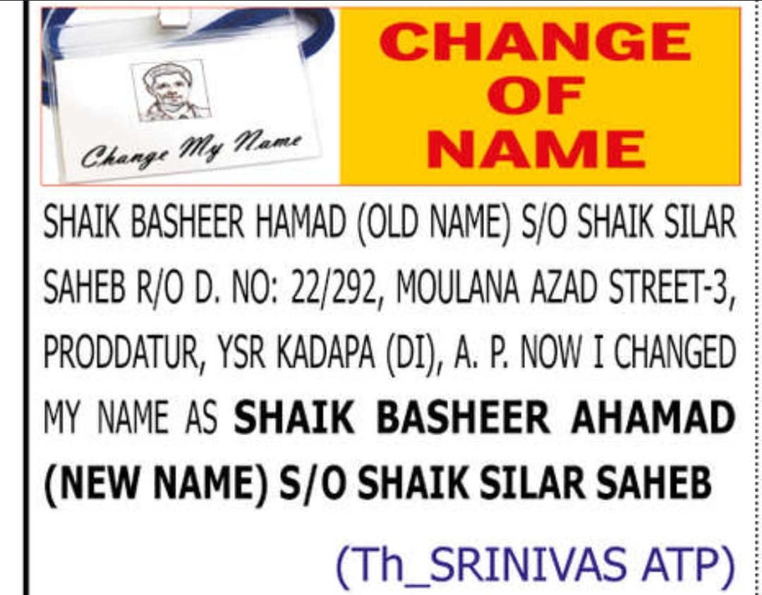 🔄 NAME CHANGE NOTICE – SHAIK BASHEER AHAMAD