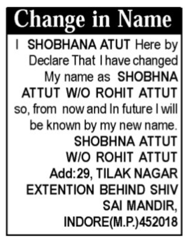 📢 Name Change Notice – Shobhana Attut