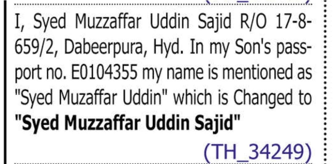 Name change notice- SYED MUZZAFFAR UDDIN SAJID