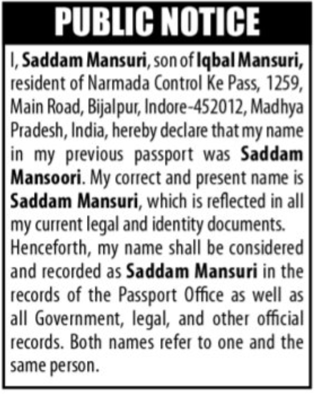 📢 Name Change Notice- Saddam Mansuri