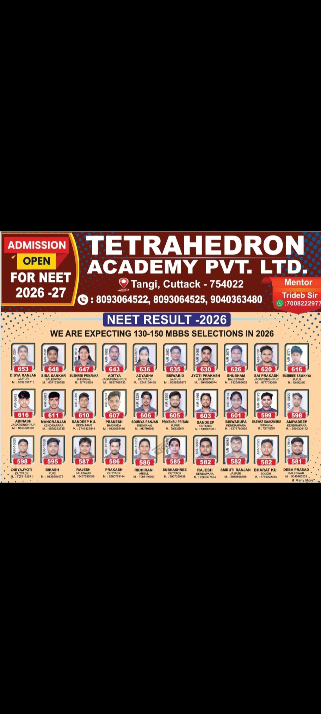 🎓 NEET 2026 Admissions Open – Tetrahedron Academy | Tangi, Cuttack