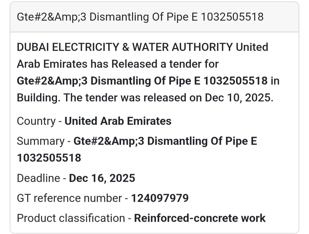 📢 New  Dismantling of pipe works Tender Alert – UAE 🇦🇪