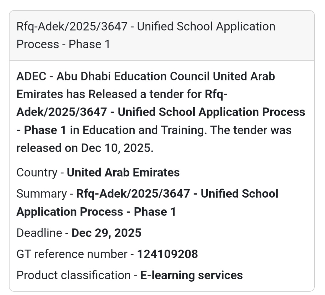 📢 New  E learning Tender Alert – UAE 🇦🇪
