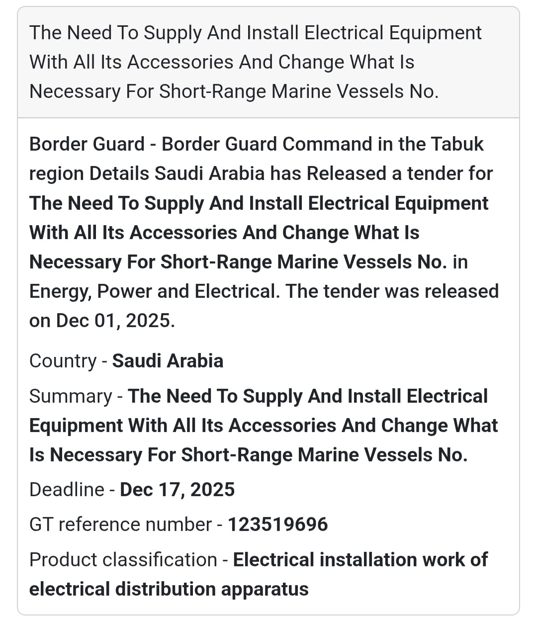 ⚡ New Electrical & Marine Tender – Saudi Arabia 🇸🇦