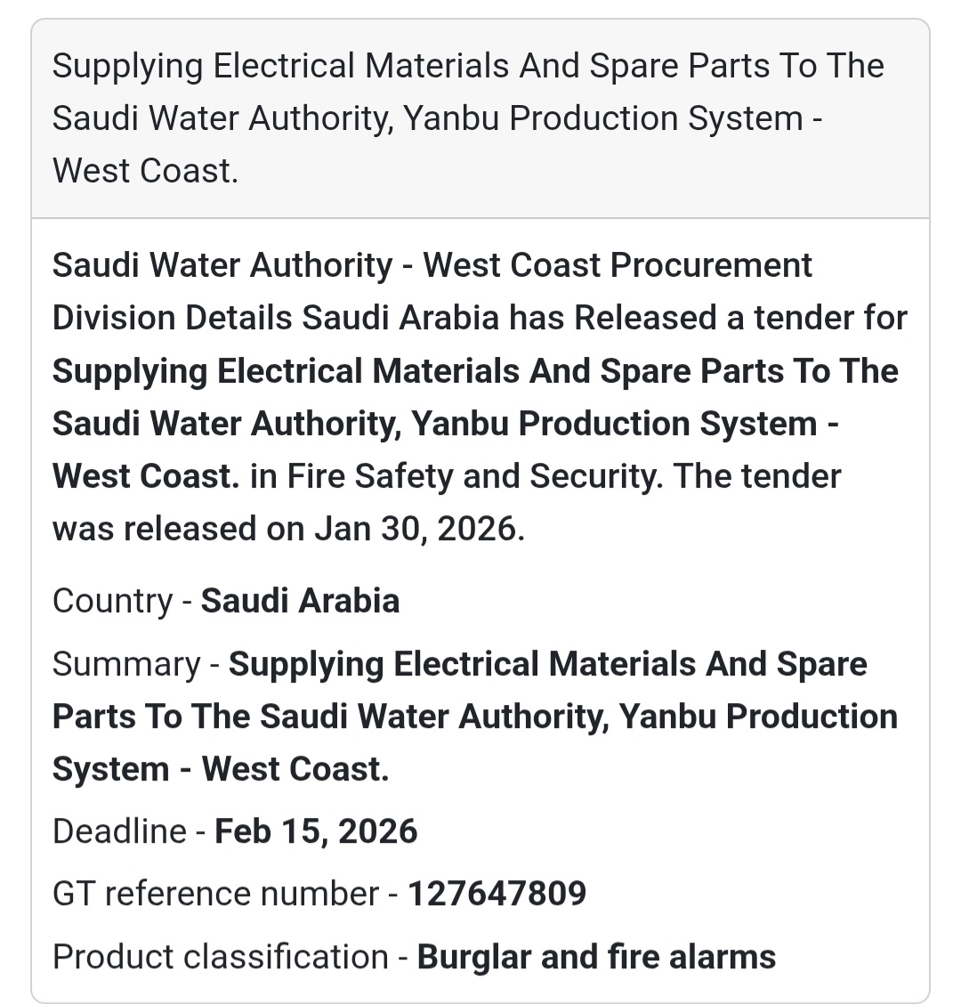 🇸🇦 New Electrical Materials Tender Alert: Saudi Arabia