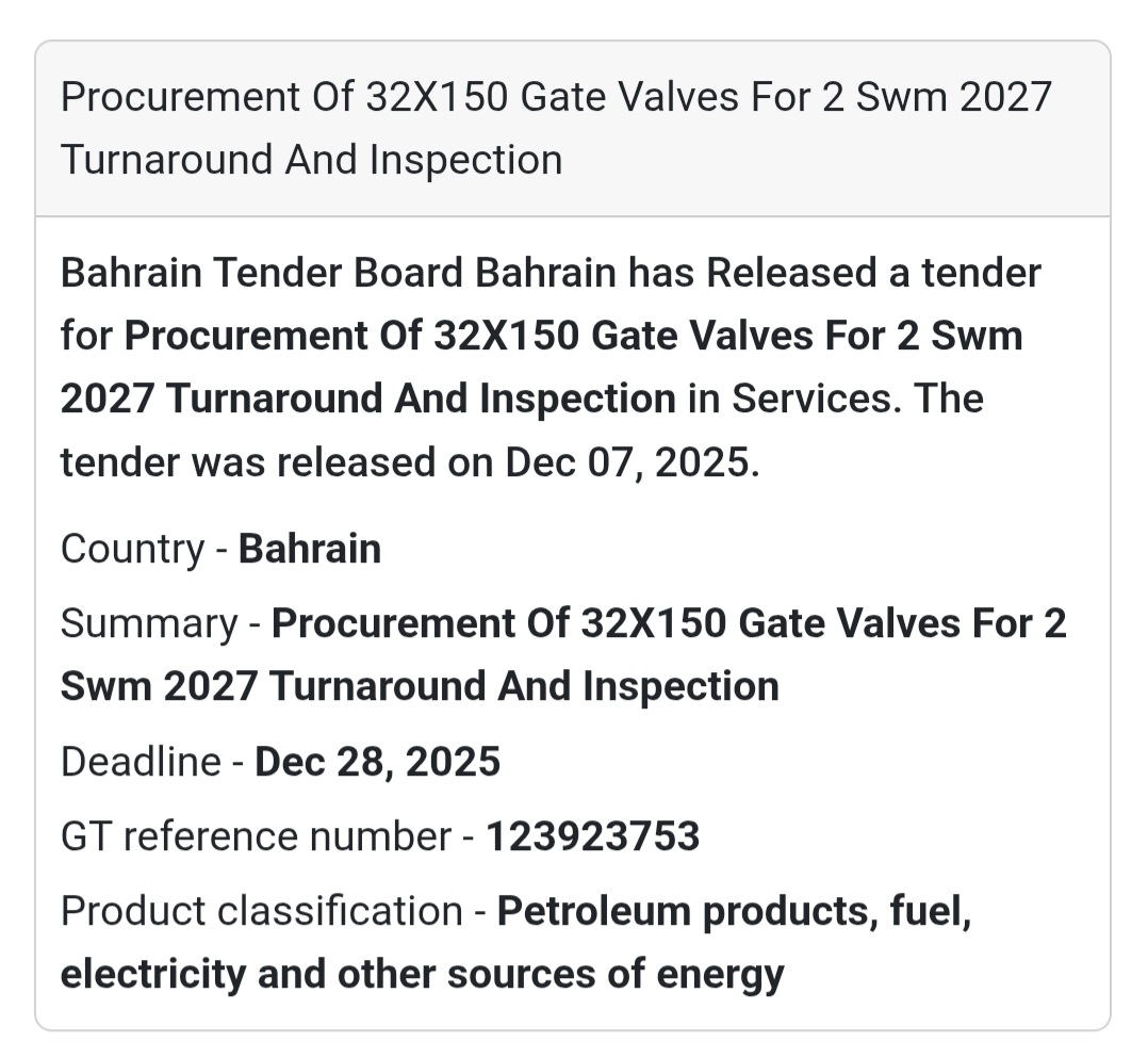 🚨 New Energy Sector Tender – Bahrain 🇧🇭⚙️
