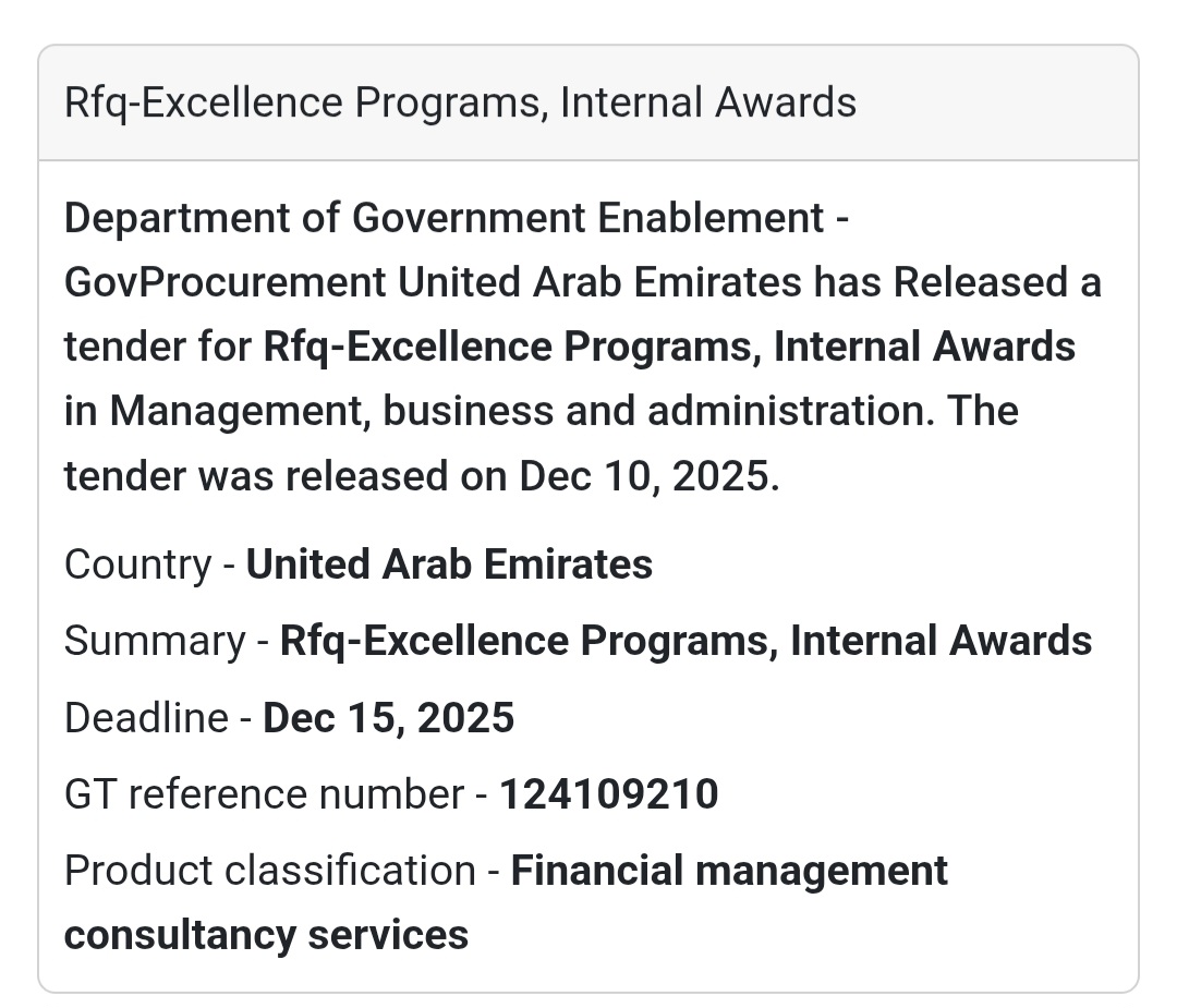 📢 New government Tender Alert – UAE 🇦🇪