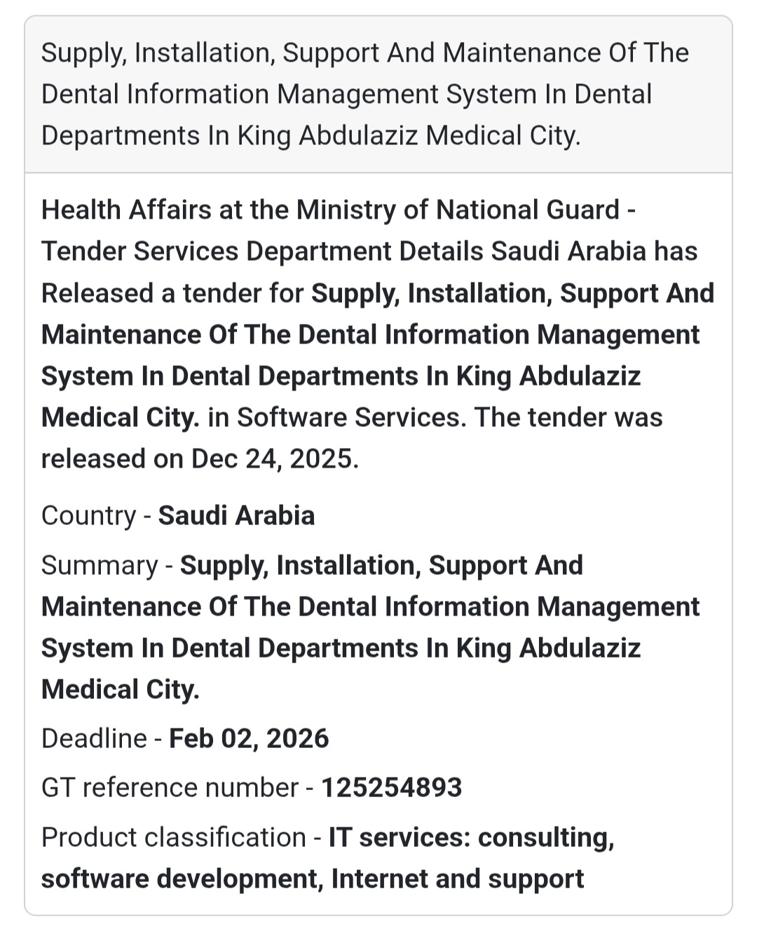 🦷 New Healthcare IT Tender Alert – Saudi Arabia 🇸🇦