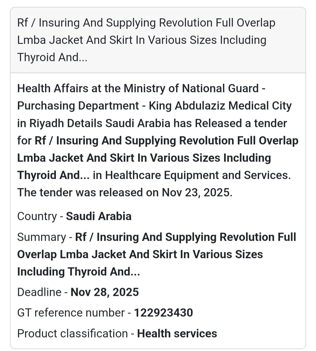 🩺 New Healthcare Tender – Saudi Arabia 🇸🇦