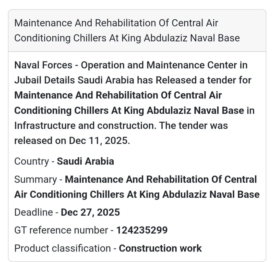 🚨 New Infrastructure Maintenance Tender – Saudi Arabia 🇸🇦❄️