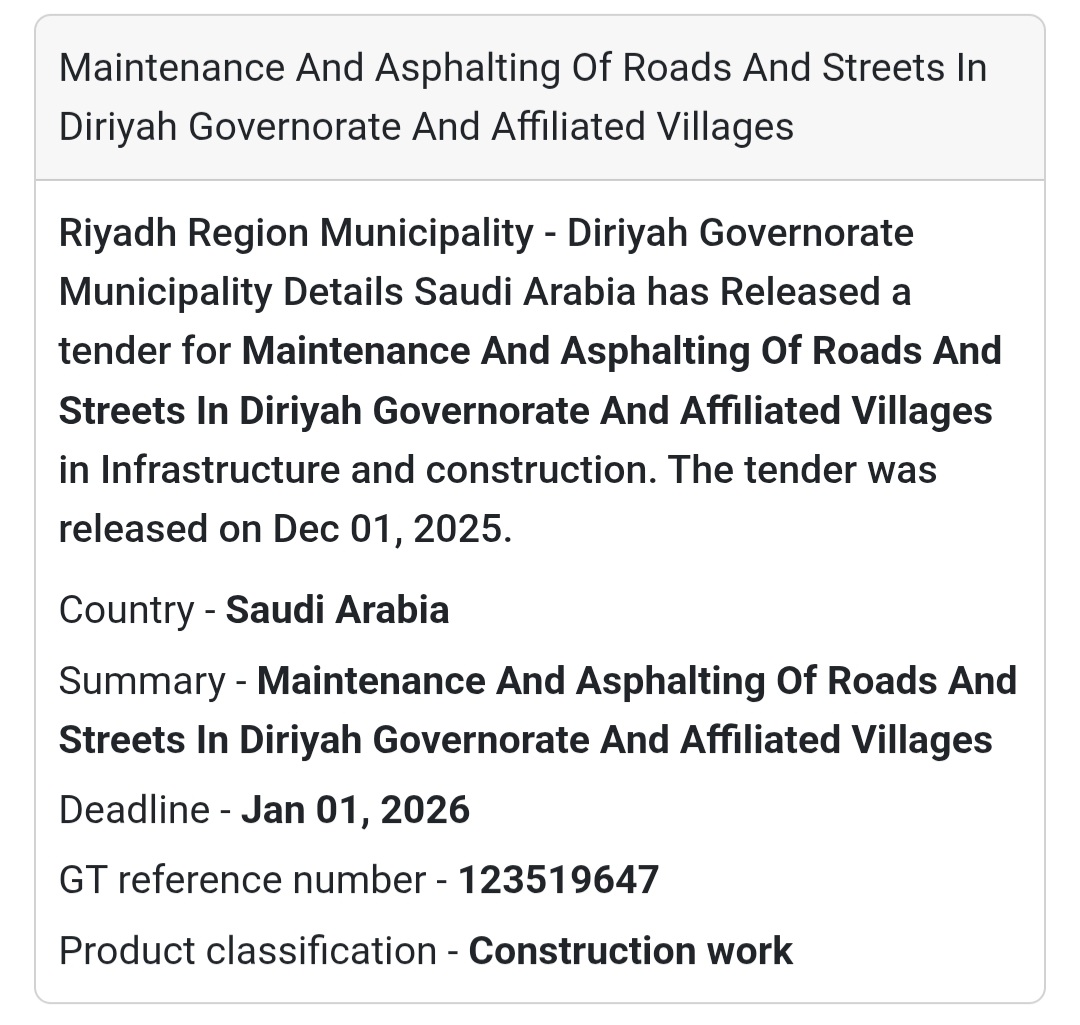 🚧 New Infrastructure Tender – Saudi Arabia 🇸🇦