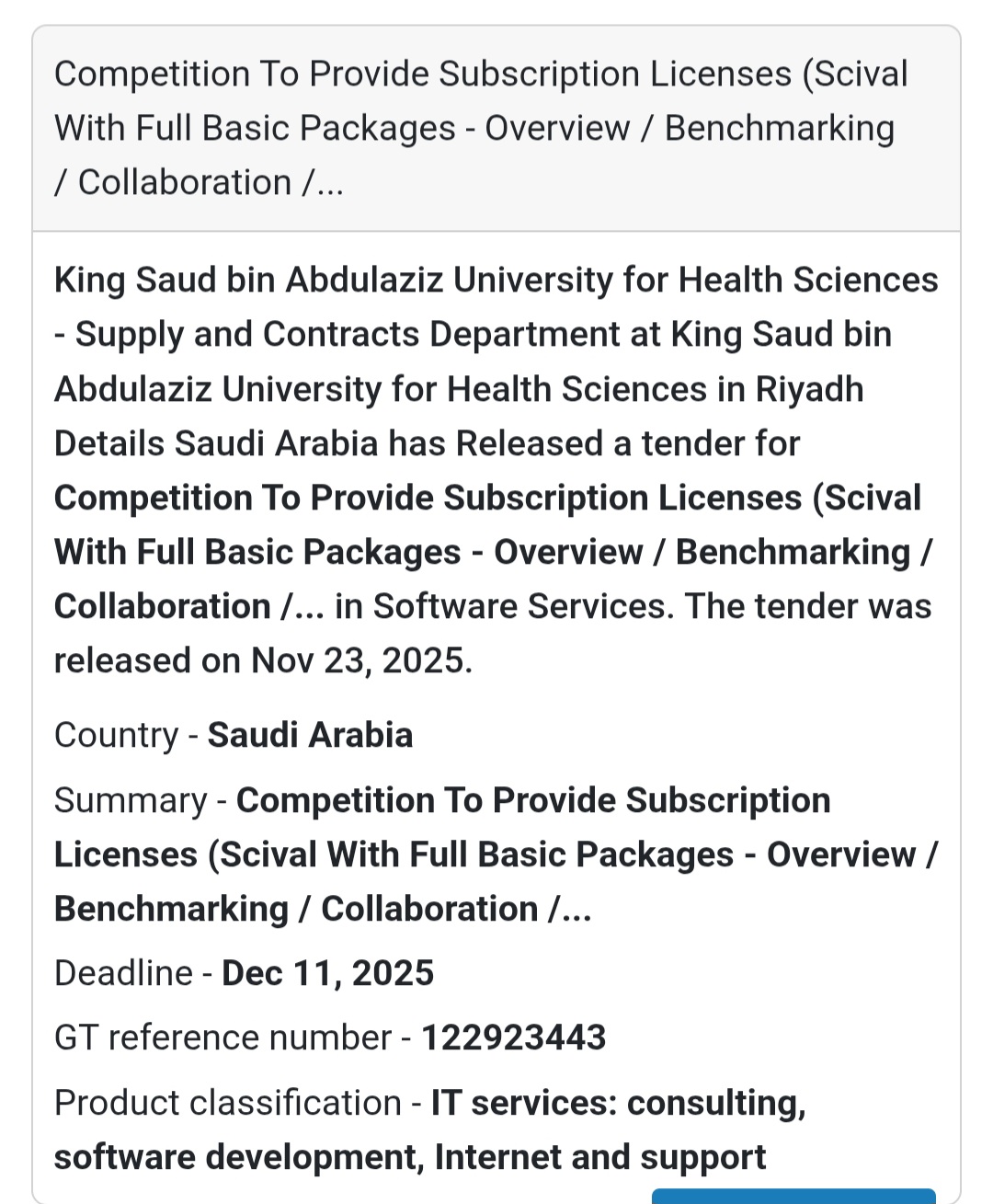 💻📊 New IT Tender Alert – Saudi Arabia 🇸🇦