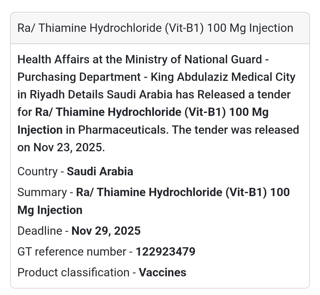 🚨 New Pharmaceutical Tender Alert – Saudi Arabia 🇸🇦
