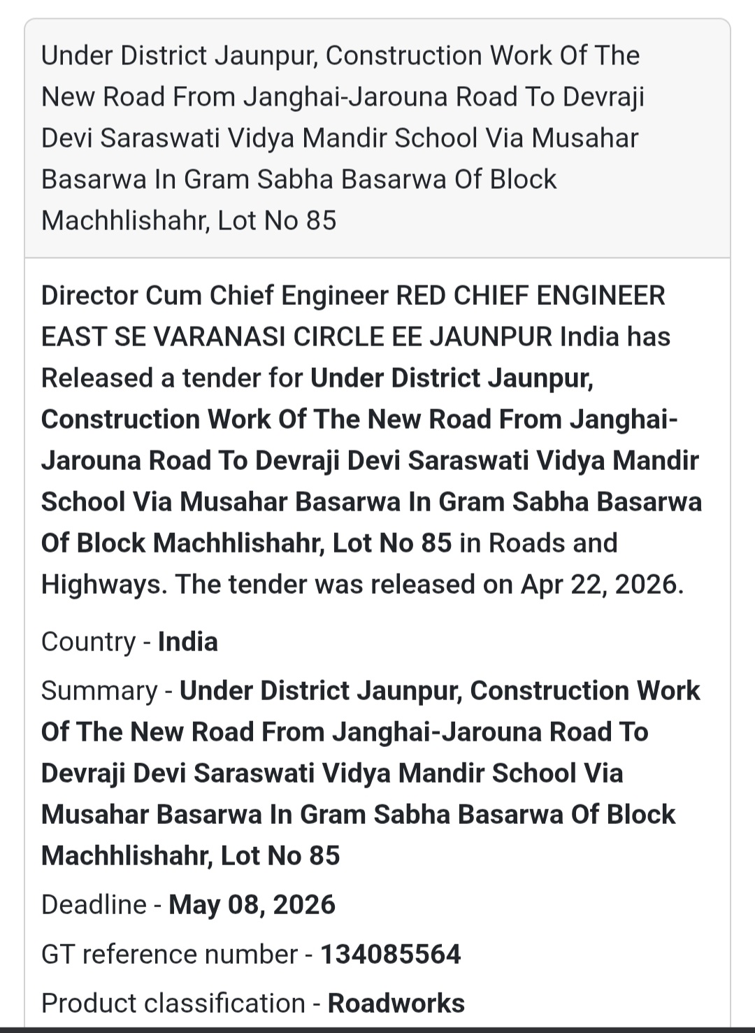 🛣️ New Road Construction – Basarwa