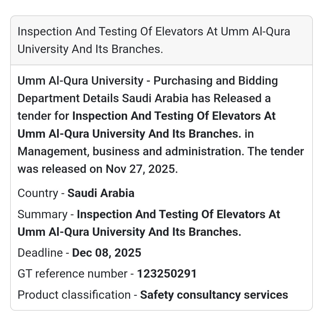 🛗 New Safety Tender – Saudi Arabia 🇸🇦