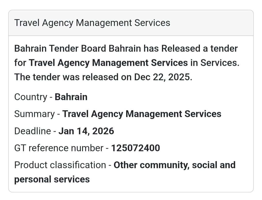 📢 New Service Tender | Bahrain