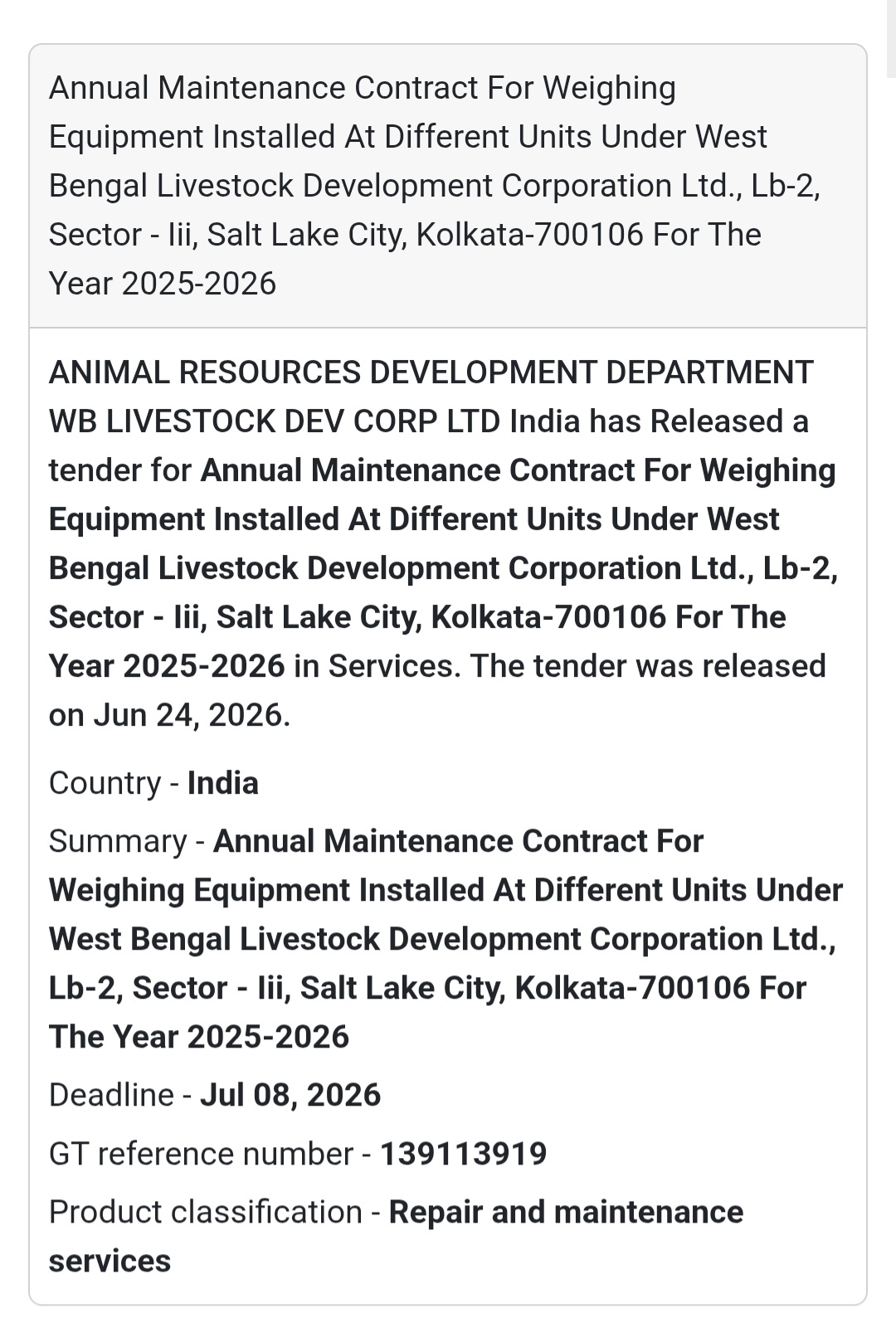 🚨 New Tender Alert | AMC for Weighing Equipment