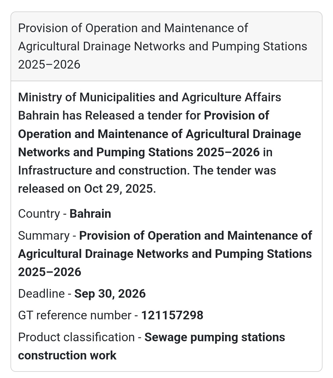 💡 New Tender Alert – Bahrain 🇧🇭