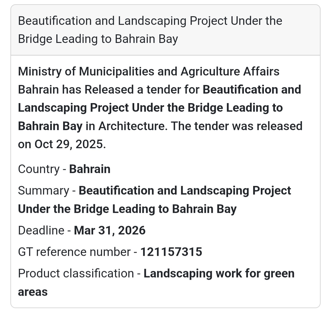 💡 New Tender Alert – Bahrain 🇧🇭