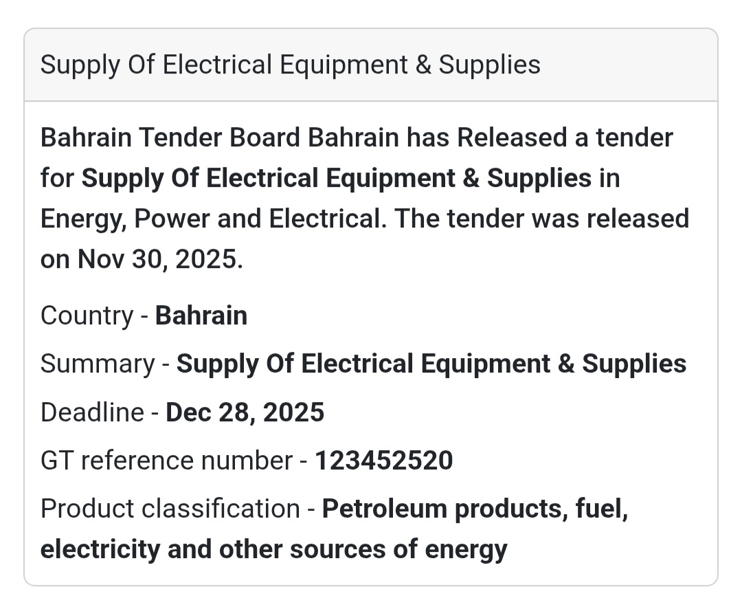 ⚡ New Tender Alert –Bahrain 🇧🇭
