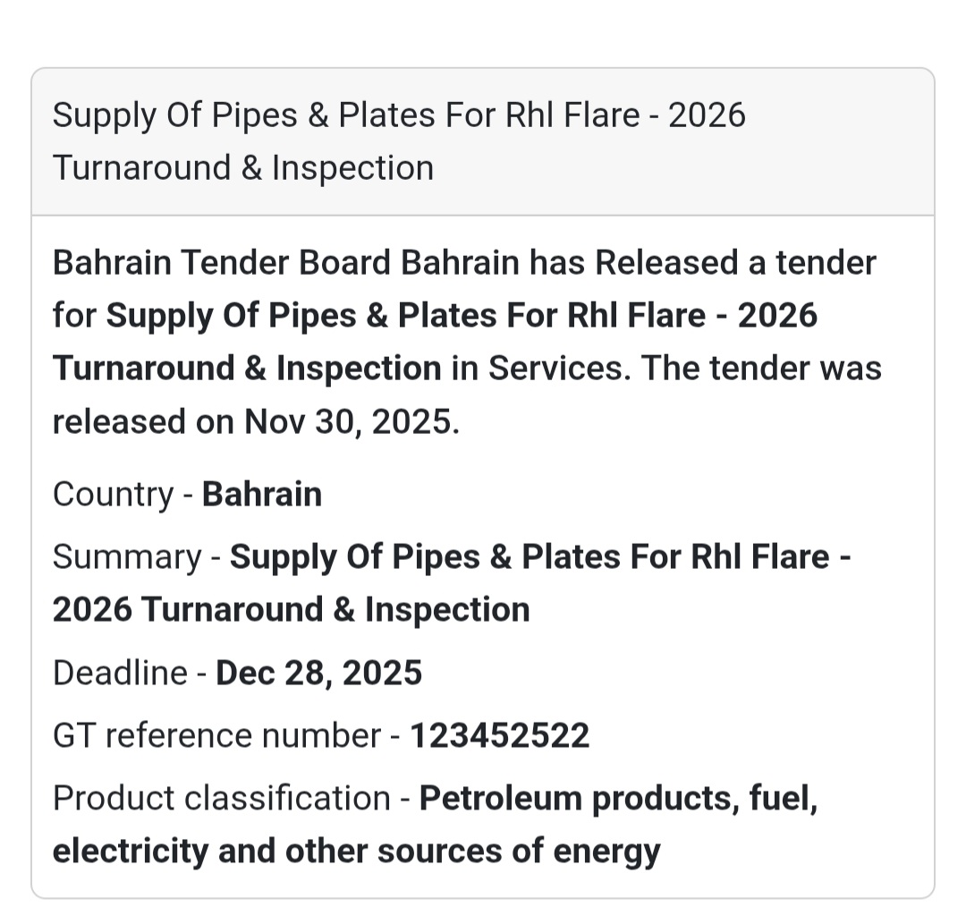 ⚡ New Tender Alert –Bahrain 🇧🇭