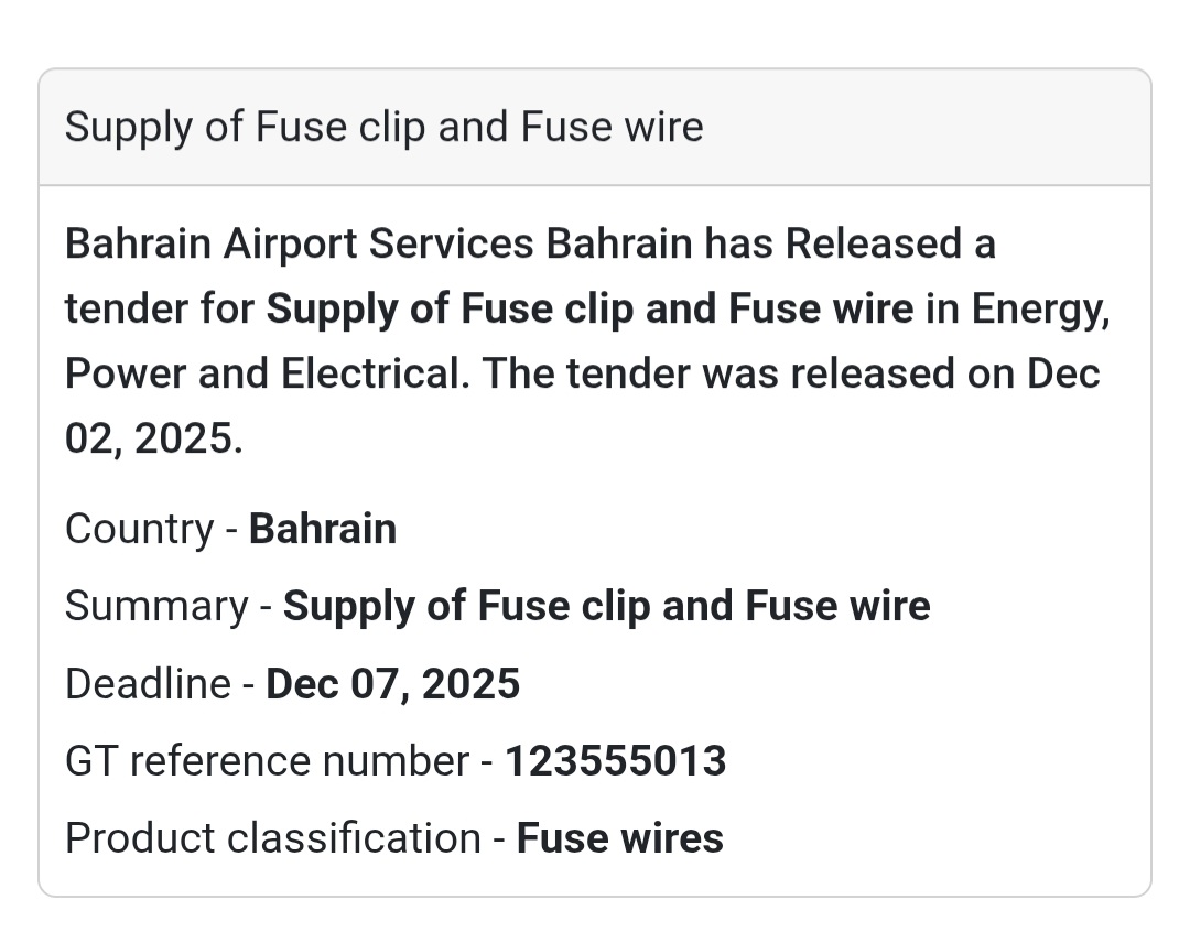 ⚡ New Tender Alert –Bahrain 🇧🇭