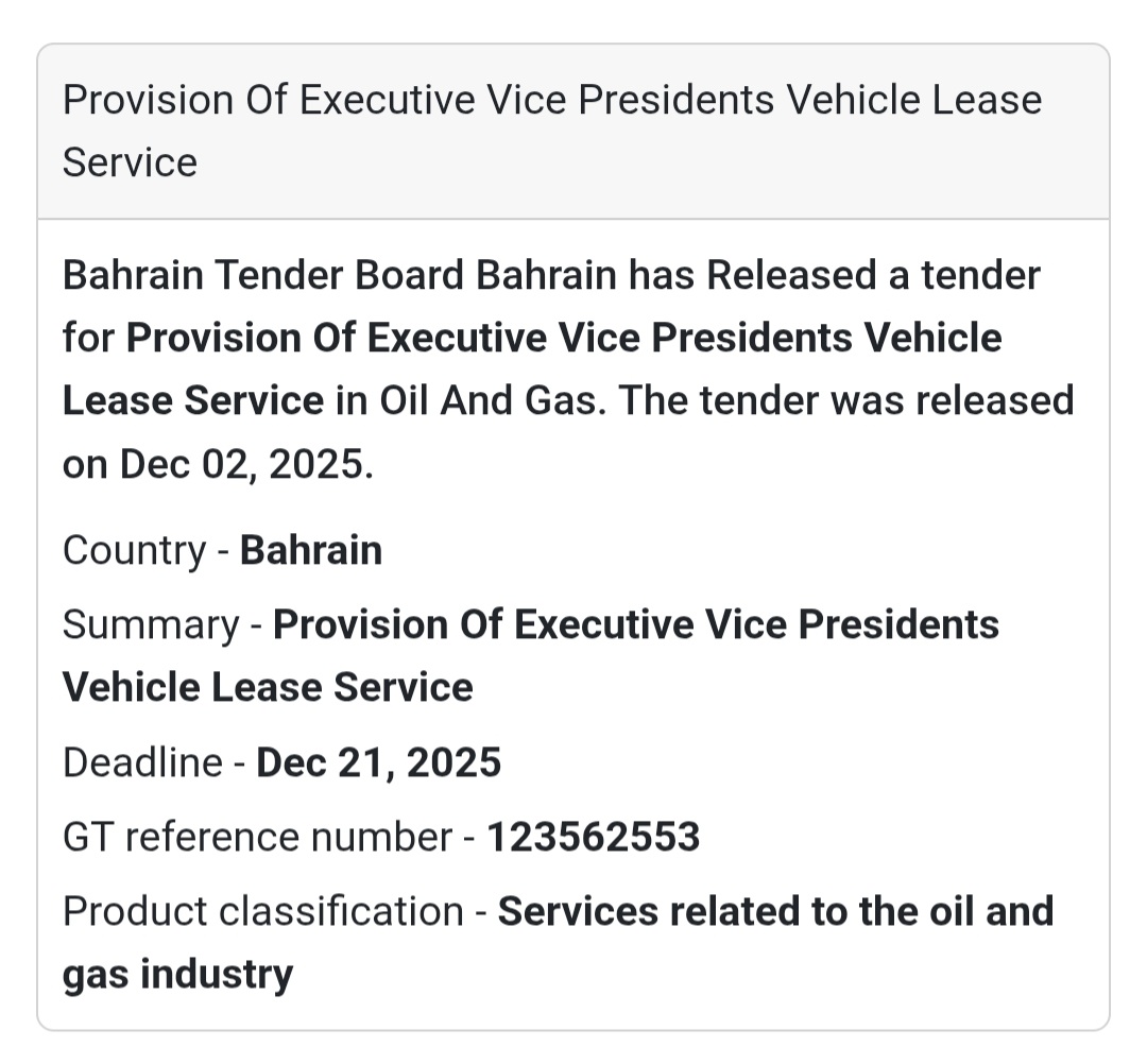 ⚡ New Tender Alert –Bahrain 🇧🇭