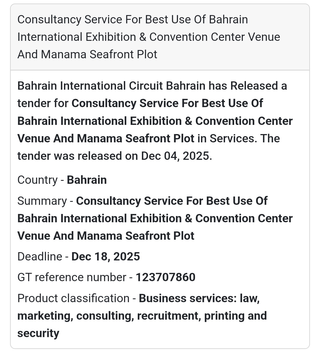 ⚡ New Tender Alert –Bahrain 🇧🇭