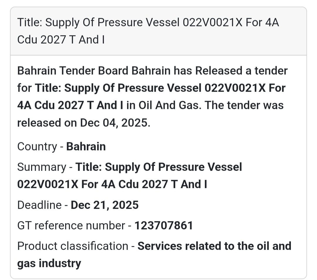 ⚡ New Tender Alert –Bahrain 🇧🇭