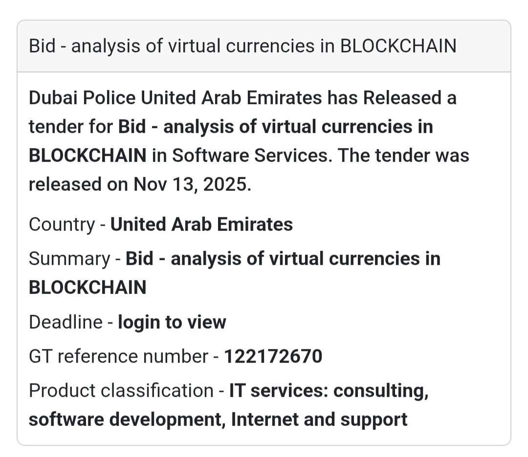 💡 New Tender Alert – Blockchain Virtual Currency Analysis