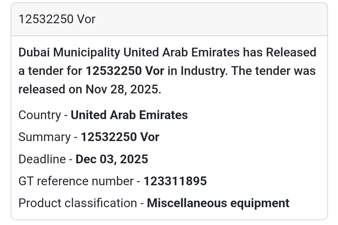 🚨 New Tender Alert – Dubai Municipality (UAE) 🇦🇪