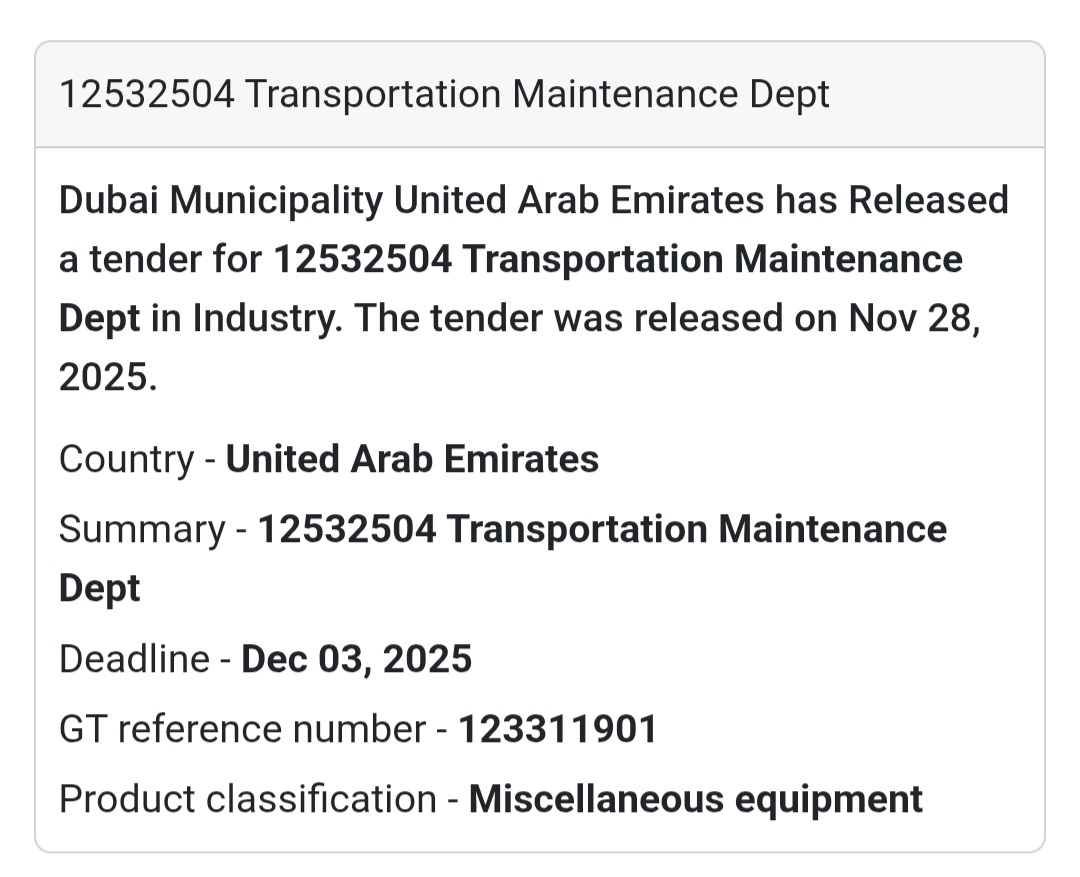 🚨 New Tender Alert – Dubai Municipality (UAE) 🇦🇪